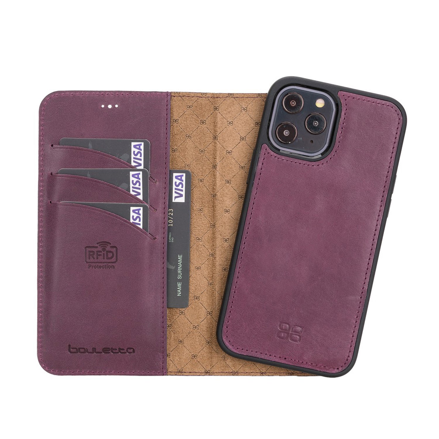 Magic Magnetic Detachable Leather Wallet Case with RFID for iPhone 12 Pro (6.1") - PURPLE - saracleather