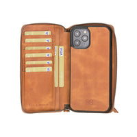 Pouch Magnetic Detachable Leather Wallet Case for iPhone 12 Pro (6.1") - TAN - saracleather