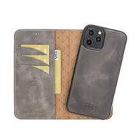 Magic Magnetic Detachable Leather Wallet Case with RFID for iPhone 12 Pro (6.1") - GRAY - saracleather