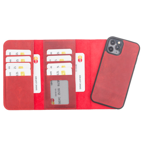 Santa Magnetic Detachable Leather Wallet Case for iPhone 12 Pro Max (6.7") - RED - saracleather