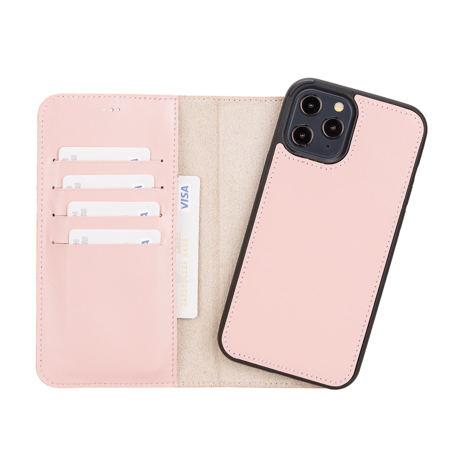 Magic Magnetic Detachable Leather Wallet Case for iPhone 12 Pro Max (6.7") - PINK - saracleather