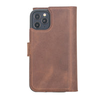 Santa Magnetic Detachable Leather Wallet Case for iPhone 12 Pro Max (6.7") - BROWN - saracleather