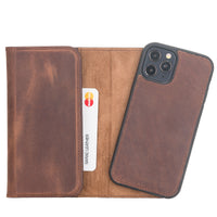 Santa Magnetic Detachable Leather Wallet Case for iPhone 12 Pro (6.1") - BROWN - saracleather