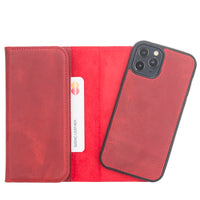 Santa Magnetic Detachable Leather Wallet Case for iPhone 12 Pro (6.1") - RED - saracleather