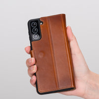 Wallet Folio Leather Case with RFID for Samsung Galaxy S21 5G (6.2") - EFFECT BROWN - saracleather
