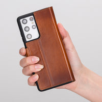 Wallet Folio Leather Case with RFID for Samsung Galaxy S21 Ultra 5G (6.8") - EFFECT BROWN - saracleather