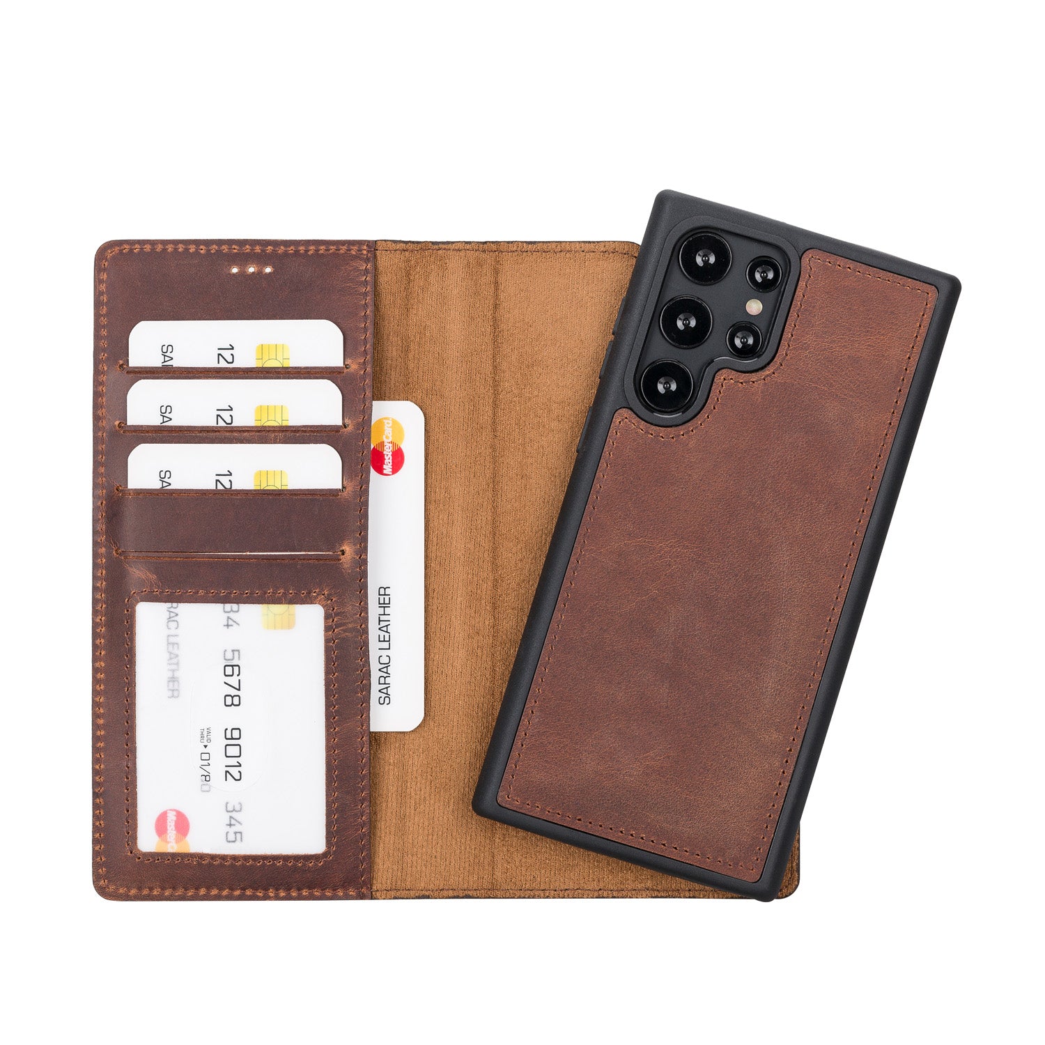 Liluri Magnetic Detachable Leather Wallet Case for Samsung Galaxy S22 Ultra (6.8") - BROWN