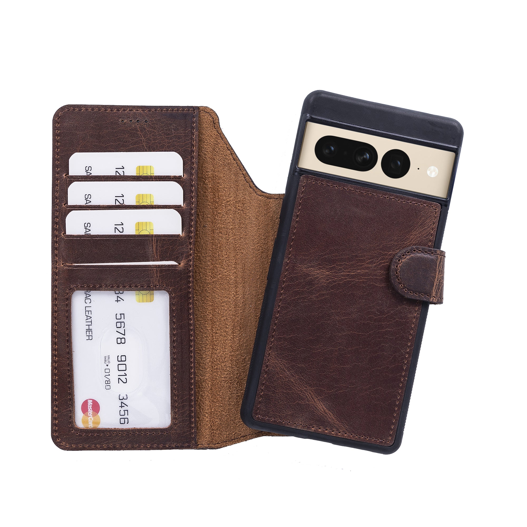 Magic Magnetic Detachable Leather RFID Blocker Wallet Case for Google Pixel 7 Pro (6.7") - BROWN