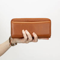 Tiago Women's Leather Zipper Wallet - TAN - saracleather