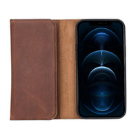 Santa Magnetic Detachable Leather Wallet Case for iPhone 13 Pro (6.1") - BROWN - saracleather