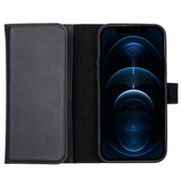 Santa Magnetic Detachable Leather Wallet Case for iPhone 13 Pro (6.1") - BLACK - saracleather