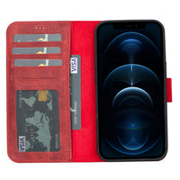Liluri Magnetic Detachable Leather Wallet Case for iPhone 13 Pro (6.1") - RED - saracleather