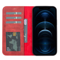 Liluri Magnetic Detachable Leather Wallet Case for iPhone 13 Pro Max (6.7") - RED - saracleather