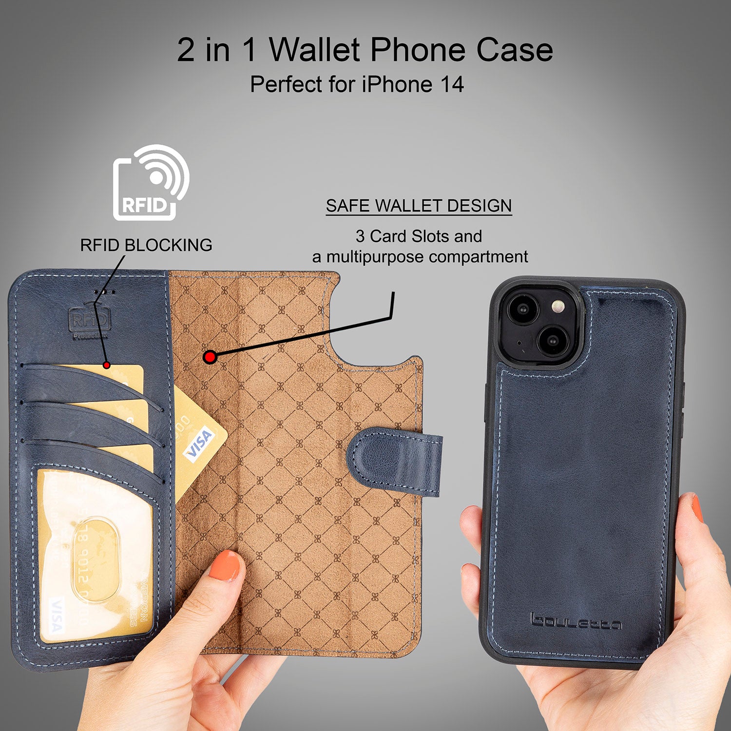 Magic Magnetic Detachable Leather Wallet Case with RFID for iPhone 14 (6.1