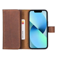 Santa Magnetic Detachable Leather Wallet Case for iPhone 14 Pro (6.1") - BROWN