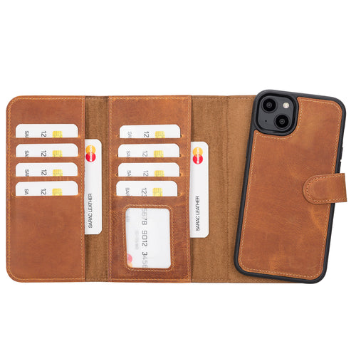SANTA Magnetic Detachable Leather Wallet Case for iPhone 14 (6.1") - TAN