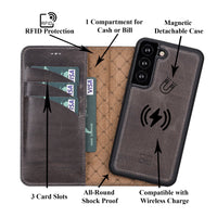 Magic Magnetic Detachable Leather RFID Blocker Wallet Case for Samsung Galaxy S22 Plus (6.6") - GRAY