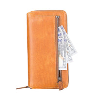 Pouch Magnetic Detachable Leather Wallet Case with RFID for Samsung Galaxy S22 Ultra (6.8") - TAN