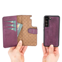 Magic Magnetic Detachable Leather RFID Blocker Wallet Case for Samsung Galaxy S22 (6.1") - PURPLE