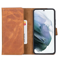 Santa Magnetic Detachable Leather Wallet Case for Samsung Galaxy S22 Plus (6.6") - TAN