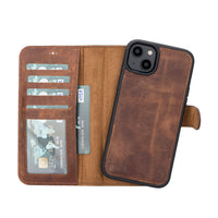 Magic Magnetic Detachable Leather Wallet Case with RFID for iPhone 14 Plus (6.7") - BROWN