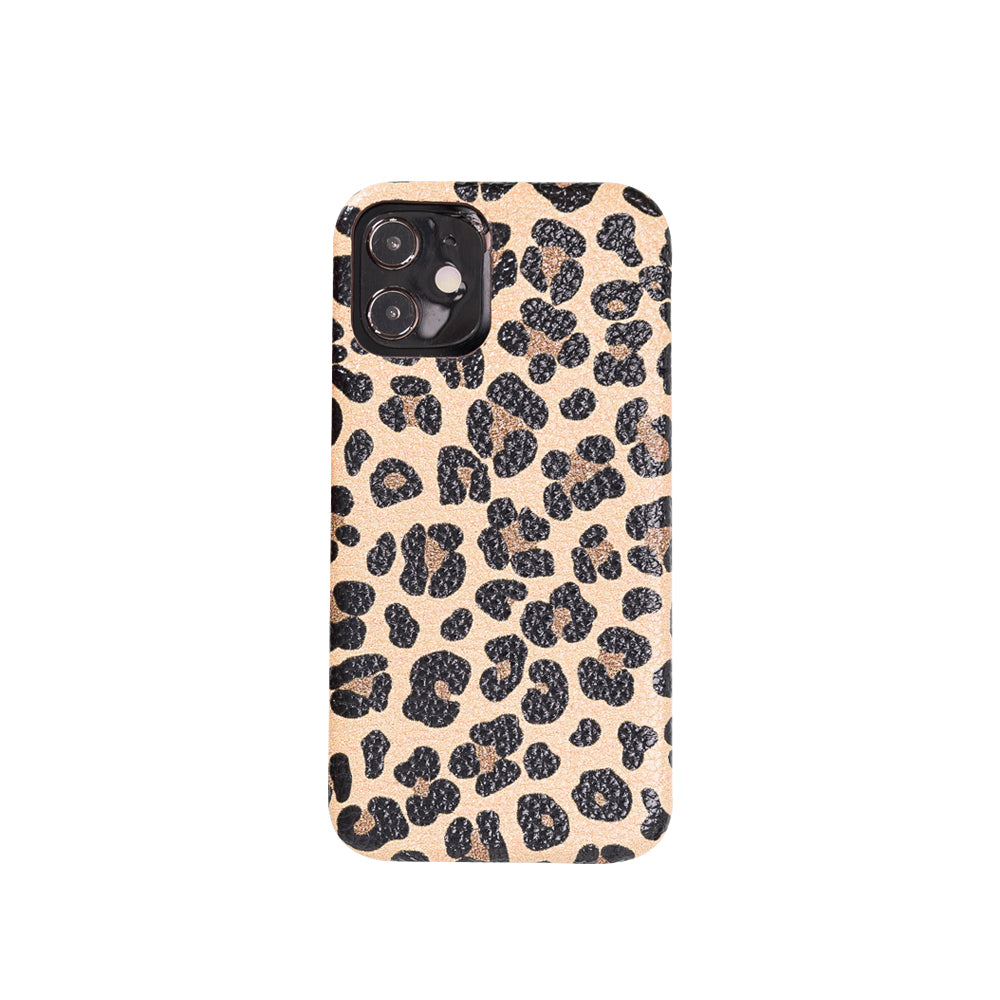 F360 Leather Back Cover Case for iPhone 12 (6.1") - LEOPARD PATTERNED - saracleather