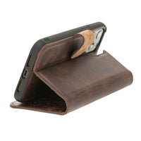 Magic Magnetic Detachable Leather Wallet Case with RFID for iPhone 12 Mini (5.4") - BROWN - saracleather
