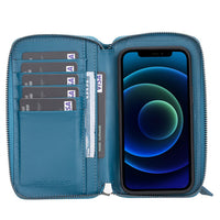 Pouch Magnetic Detachable Leather Wallet Case for iPhone 12 Mini (5.4") - BLUE - saracleather