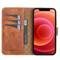 Magic Magnetic Detachable Leather Wallet Case with RFID for iPhone 12 Mini (5.4") - TAN - saracleather