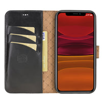 Magic Magnetic Detachable Leather Wallet Case with RFID for iPhone 12 Mini (5.4") - BLACK - saracleather