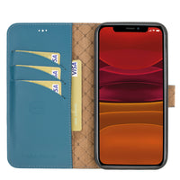 Magic Magnetic Detachable Leather Wallet Case with RFID for iPhone 12 Mini (5.4") - BLUE - saracleather