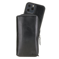 Pouch Magnetic Detachable Leather Wallet Case for iPhone 12 Pro Max (6.7") - BLACK - saracleather