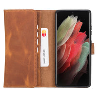 Santa Magnetic Detachable Leather Wallet Case for Samsung Galaxy S21 Plus 5G (6.7") - TAN - saracleather