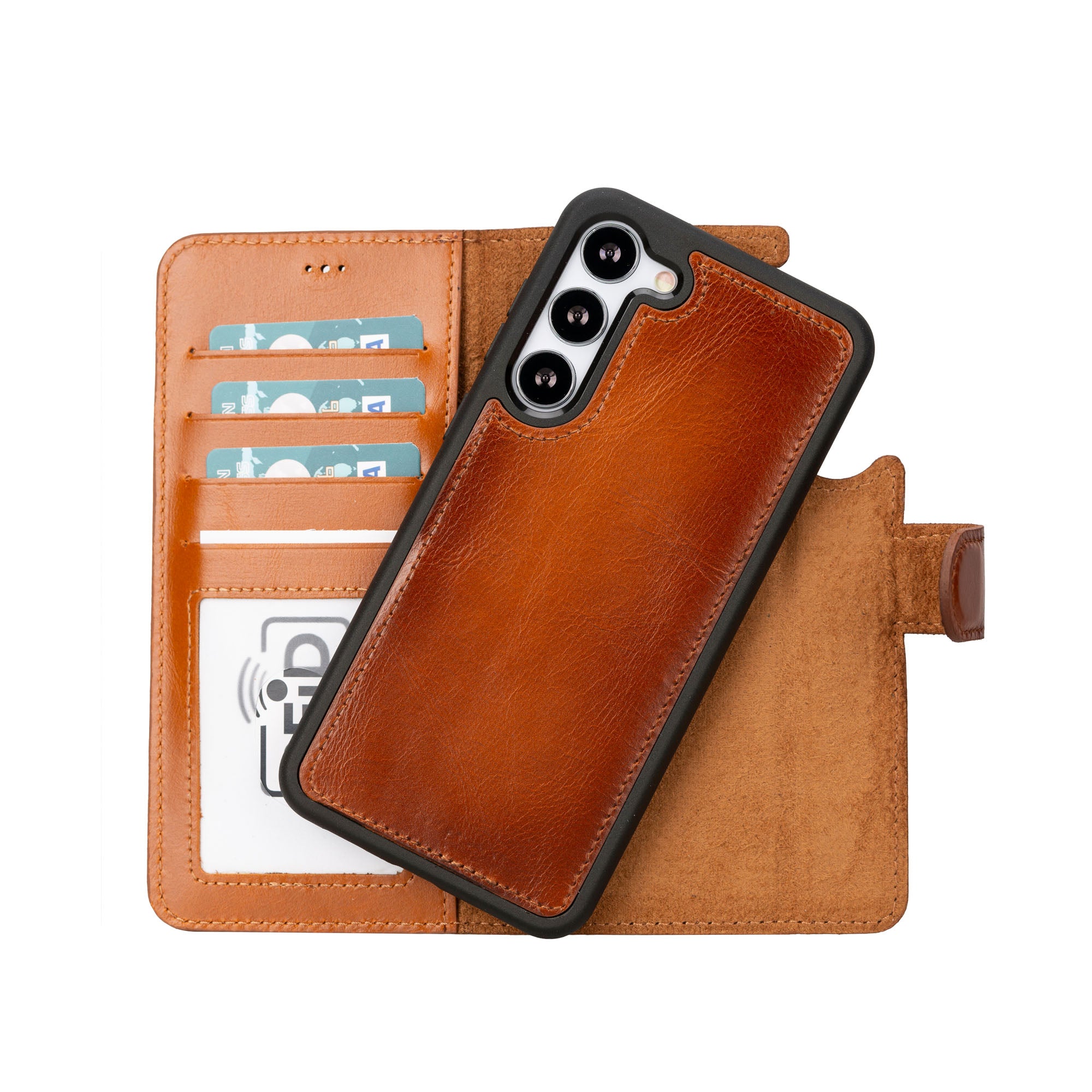 Magic Magnetic Detachable Leather RFID Blocker Wallet Case for Samsung Galaxy S23 Plus (6.6") - EFFECT BROWN