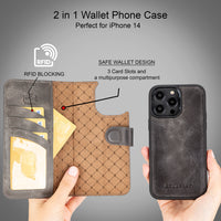 Magic Magnetic Detachable Leather Wallet Case with RFID for iPhone 14 Pro (6.1") - GRAY