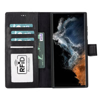 Magic Magnetic Detachable Leather RFID Blocker Wallet Case for Samsung Galaxy S23 Ultra (6.8") - BLACK