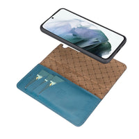 Magic Magnetic Detachable Leather RFID Blocker Wallet Case for Samsung Galaxy S22 (6.1") - BLUE