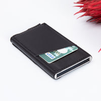 Torres RFID Blocker Mechanism Pop Up Leather Business / Credit Card Holder - BLACK - saracleather