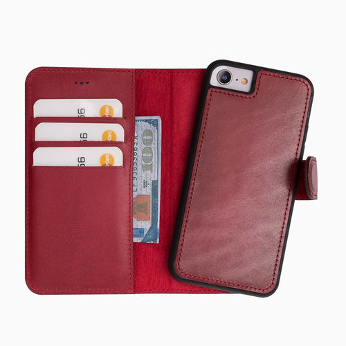 Magic Magnetic Detachable Leather Wallet Case for iPhone SE 2020 / 8 / 7 (4.7") - RED - saracleather