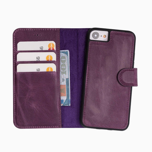 Magic Magnetic Detachable Leather Wallet Case for iPhone SE 2020 / 8 / 7 (4.7") - PURPLE - saracleather