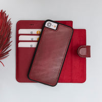 Magic Magnetic Detachable Leather Wallet Case for iPhone SE 2020 / 8 / 7 (4.7") - RED - saracleather