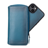 Pouch Magnetic Detachable Leather Wallet Case for iPhone 14 (6.1") - BLUE
