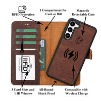 Magic Magnetic Detachable Leather RFID Blocker Wallet Case for Samsung Galaxy S23 Plus (6.6") - BROWN