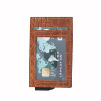 Fernando RFID Blocker Mechanism Pop Up Leather Business / Credit Card Holder - BROWN - saracleather