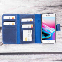 Santa Magnetic Detachable Leather Tri-Fold Wallet Case for iPhone SE 2020 / 8 / 7 (4.7") - BLUE - saracleather