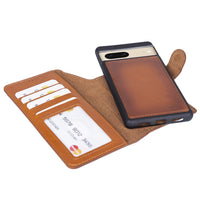 Magic Magnetic Detachable Leather RFID Blocker Wallet Case for Google Pixel 7 (6.3") - TAN