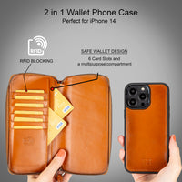 Pouch Magnetic Detachable Leather Wallet Case for iPhone 14 Pro Max (6.7") - EFFECT TAN