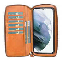 Pouch Magnetic Detachable Leather Wallet Case with RFID for Samsung Galaxy S22 (6.1") - TAN