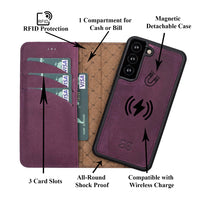 Magic Magnetic Detachable Leather RFID Blocker Wallet Case for Samsung Galaxy S22 (6.1") - PURPLE