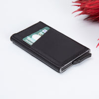 Torres RFID Blocker Mechanism Pop Up Leather Business / Credit Card Holder - BLACK - saracleather